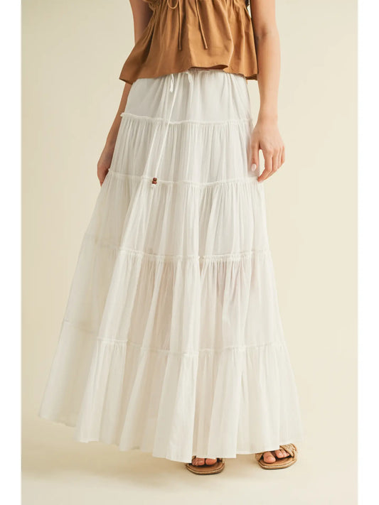 Drawstring Detail Tiered Maxi Skirt | OFF WHITE