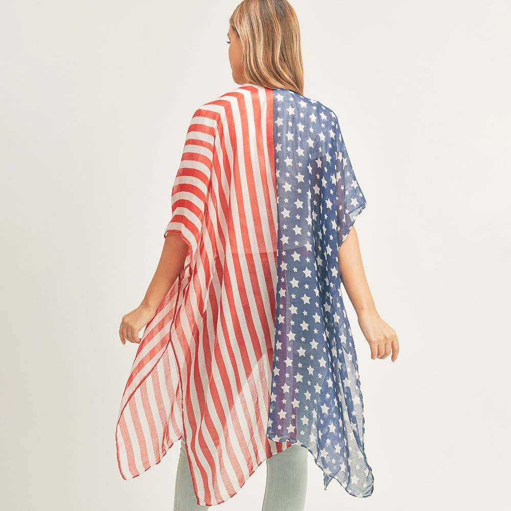 Half and Half American Flag Kimono Poncho