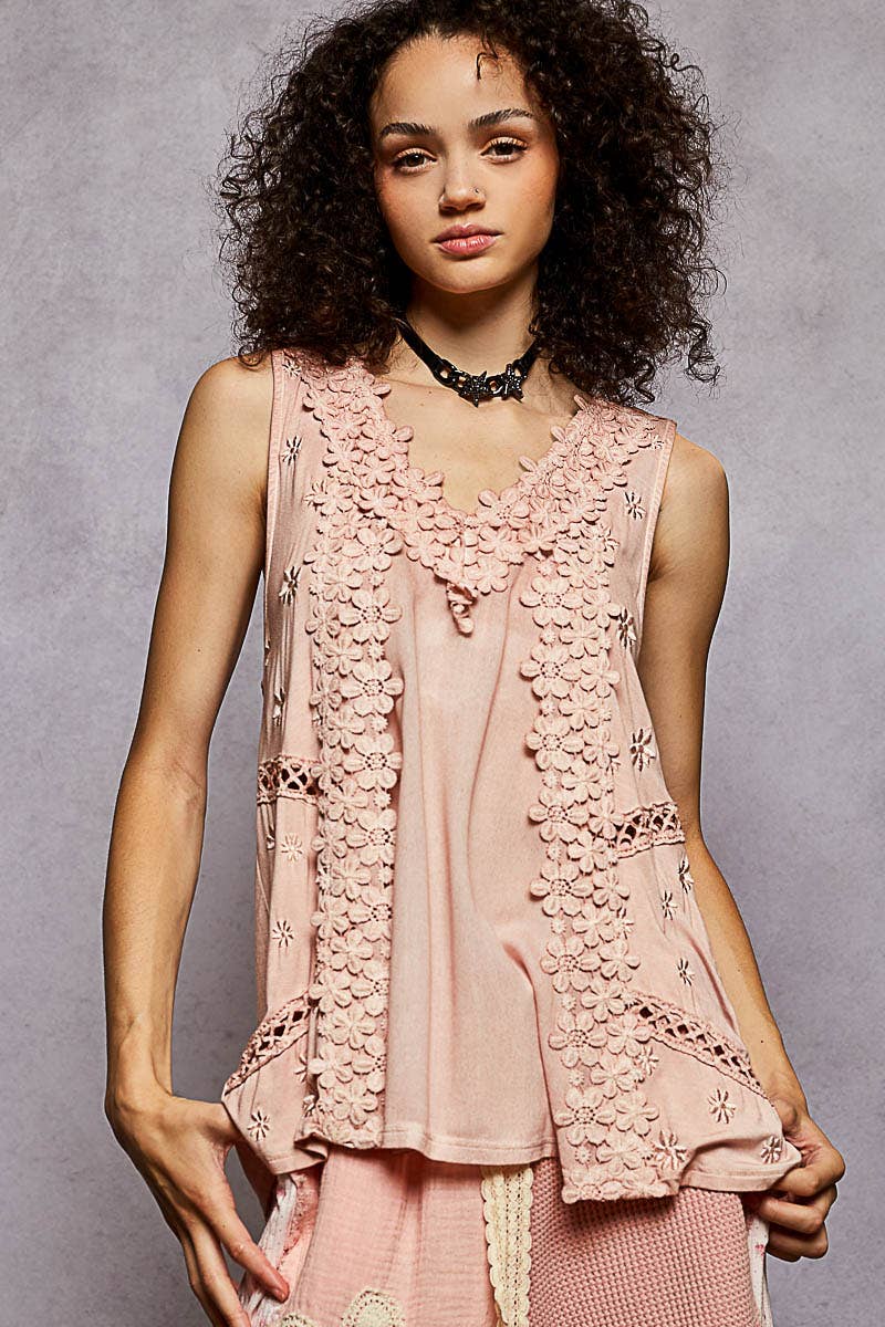 Sleeveless Lace V-neck Top