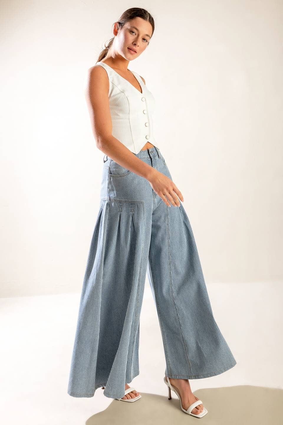 Striped Washed Denim Pant