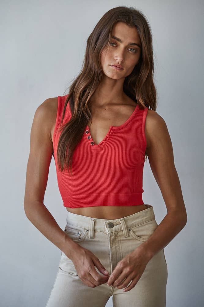 Henley Ribbed Modal Tank in Tomato