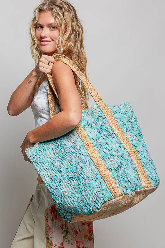 Handwoven Bohemian Style Teal Turquoise Tote Bag