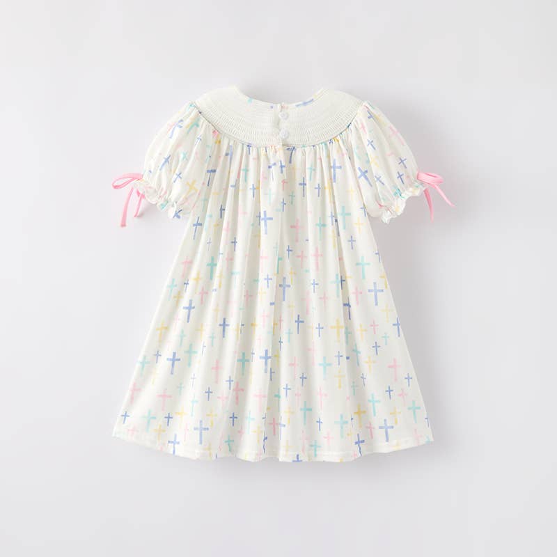 Toddler Girls Easter Cross Smocking Embroidery Dress