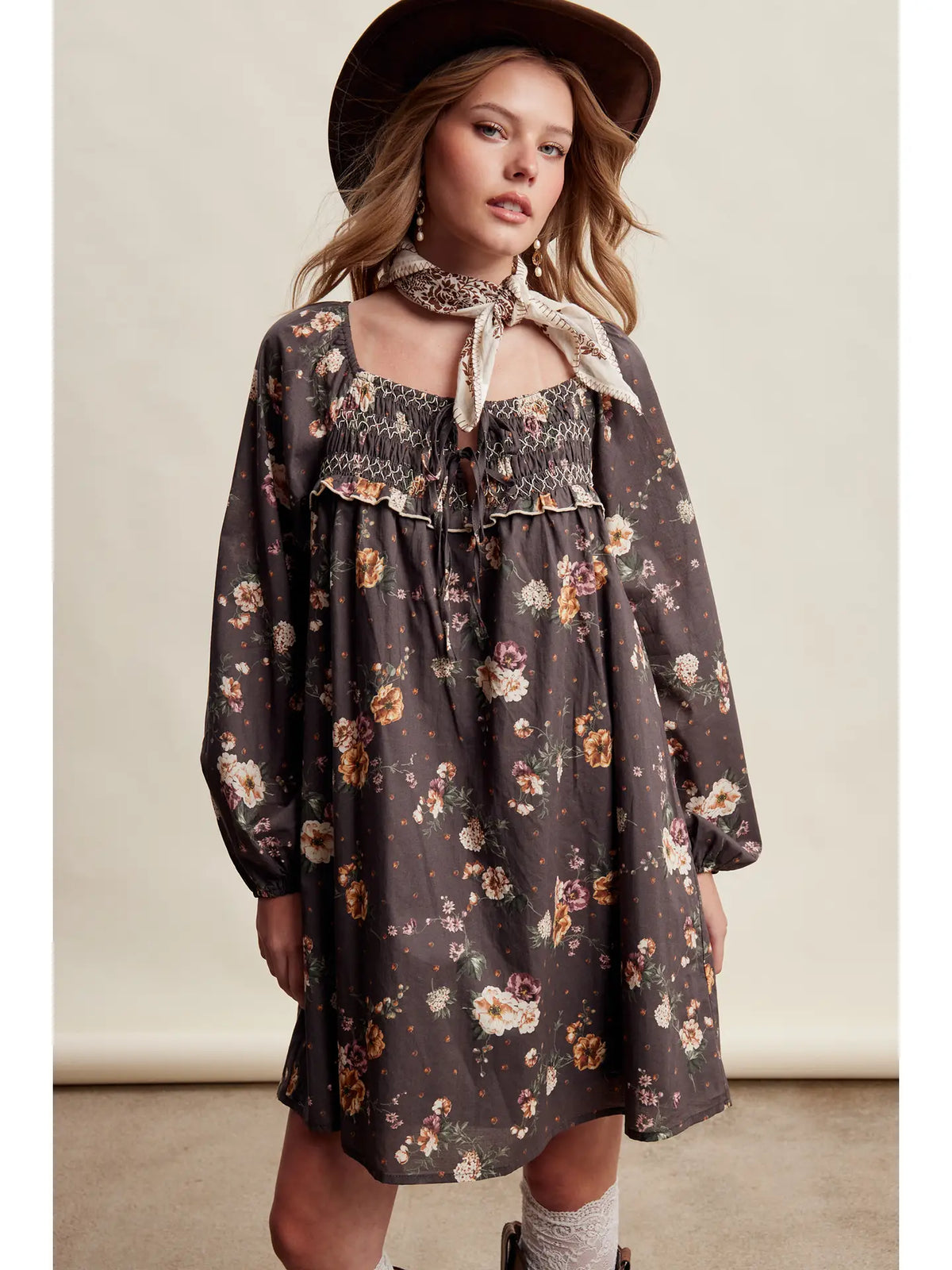 Vintage Floral Smocked Babydoll Dress