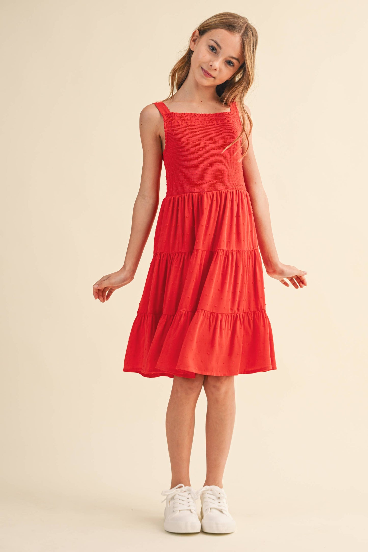 TWEEN KIDS GIRLS SMOCKED TIERED DRESS