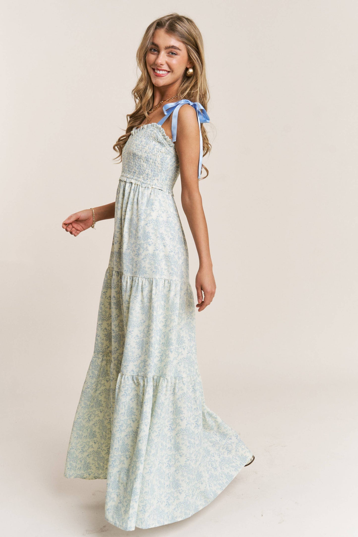 FLORAL PRINT EMPIRE NECKLINE MAXI DRESS
