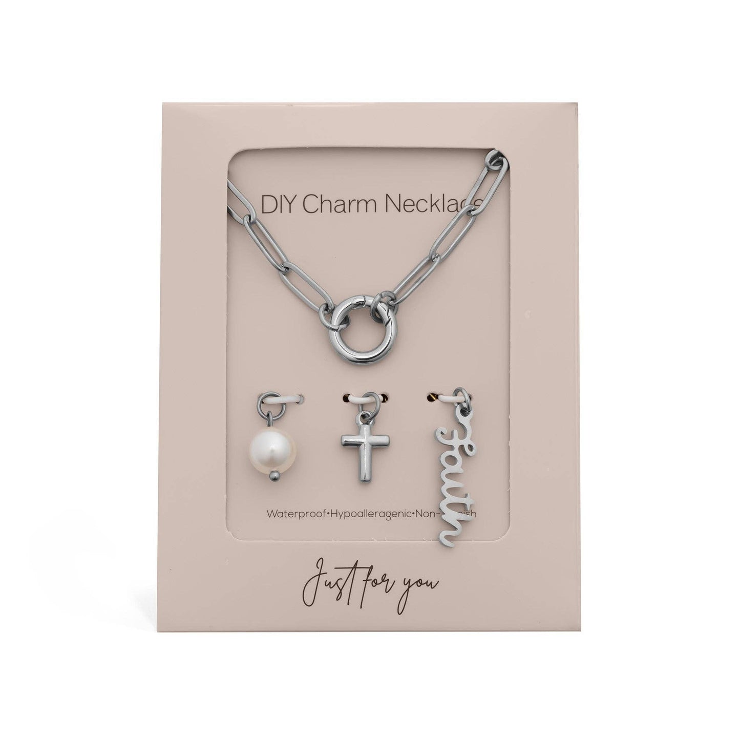 Stainless Steel Faith Charm Holder Necklace Gift Set