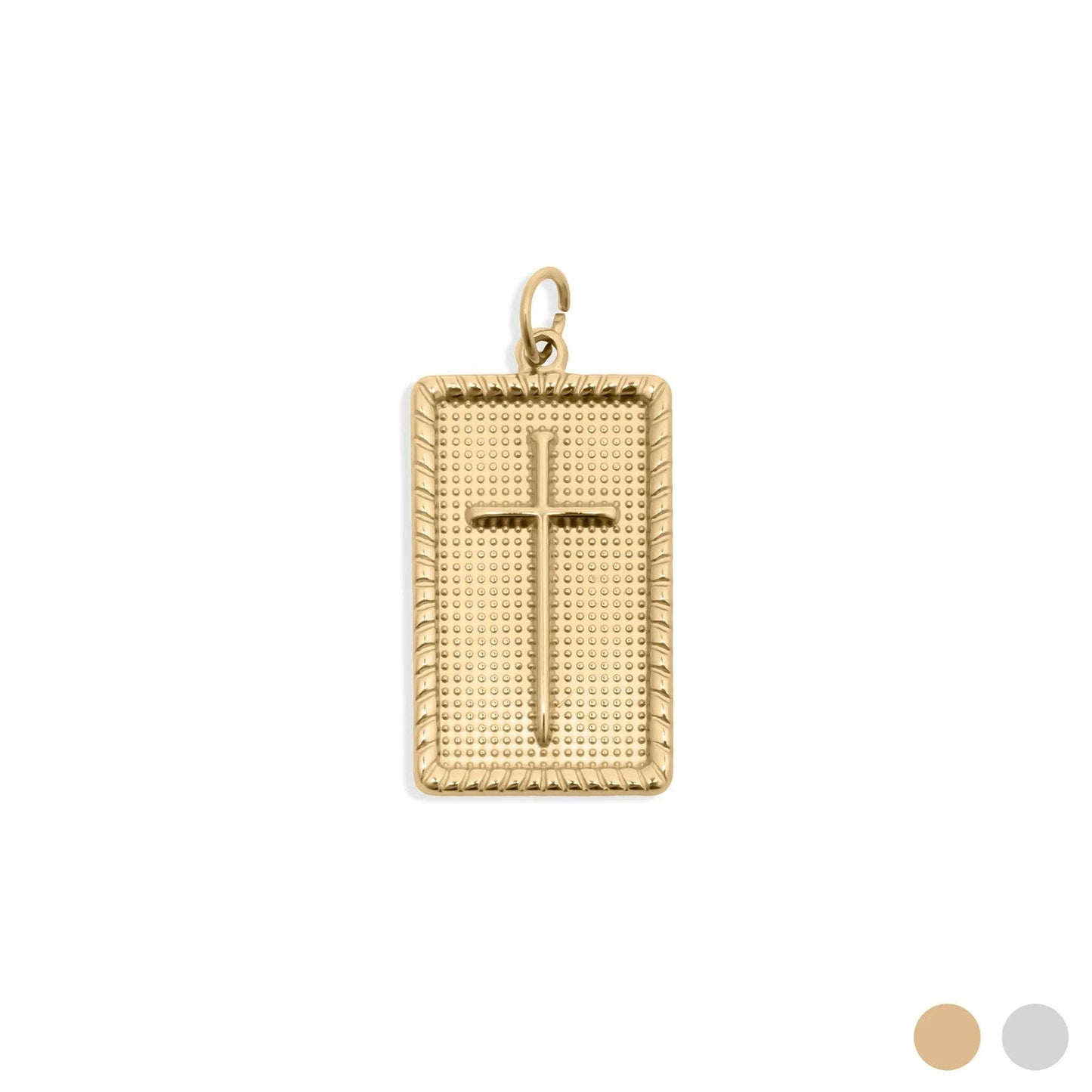 18K Gold PVD Stainless Steel Square Pendant with Cross