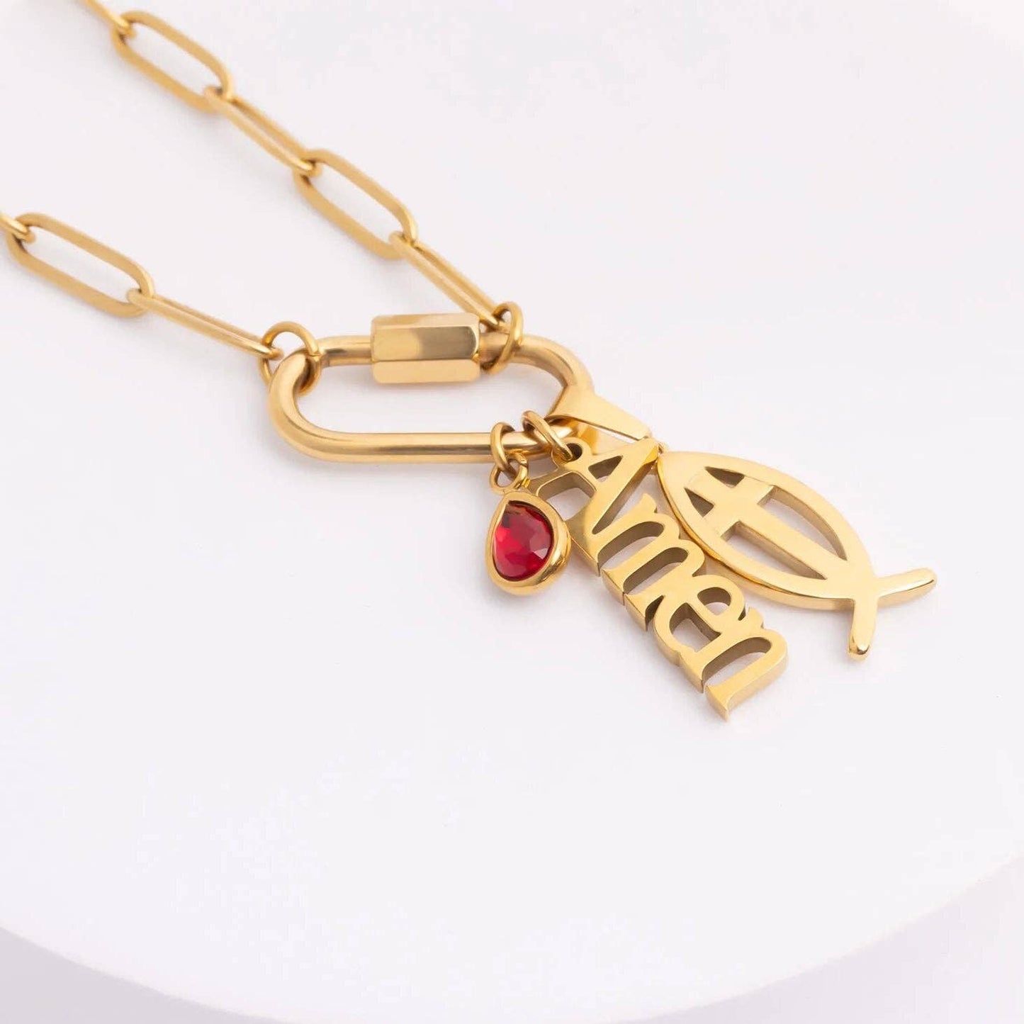 18K Gold PVD Stainless Steel Fish Charm with Cross Center