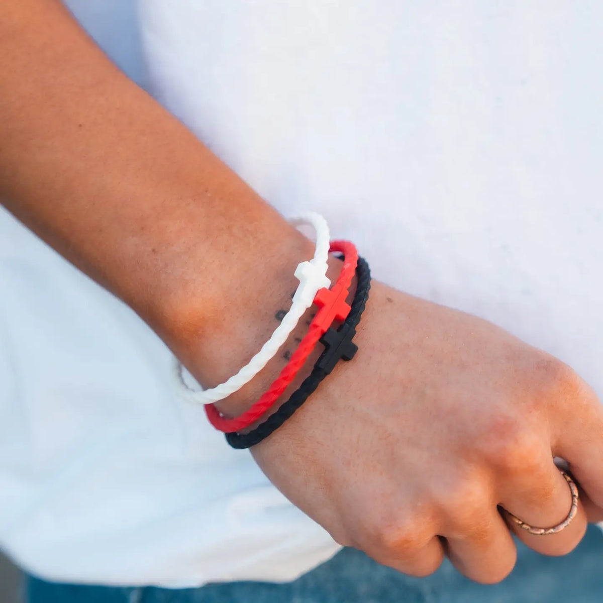 Infinity Cross Bracelets- Black, White, and Red
