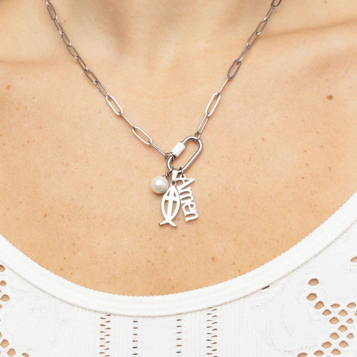 18K Gold PVD Stainless Steel Fish Charm with Cross Center