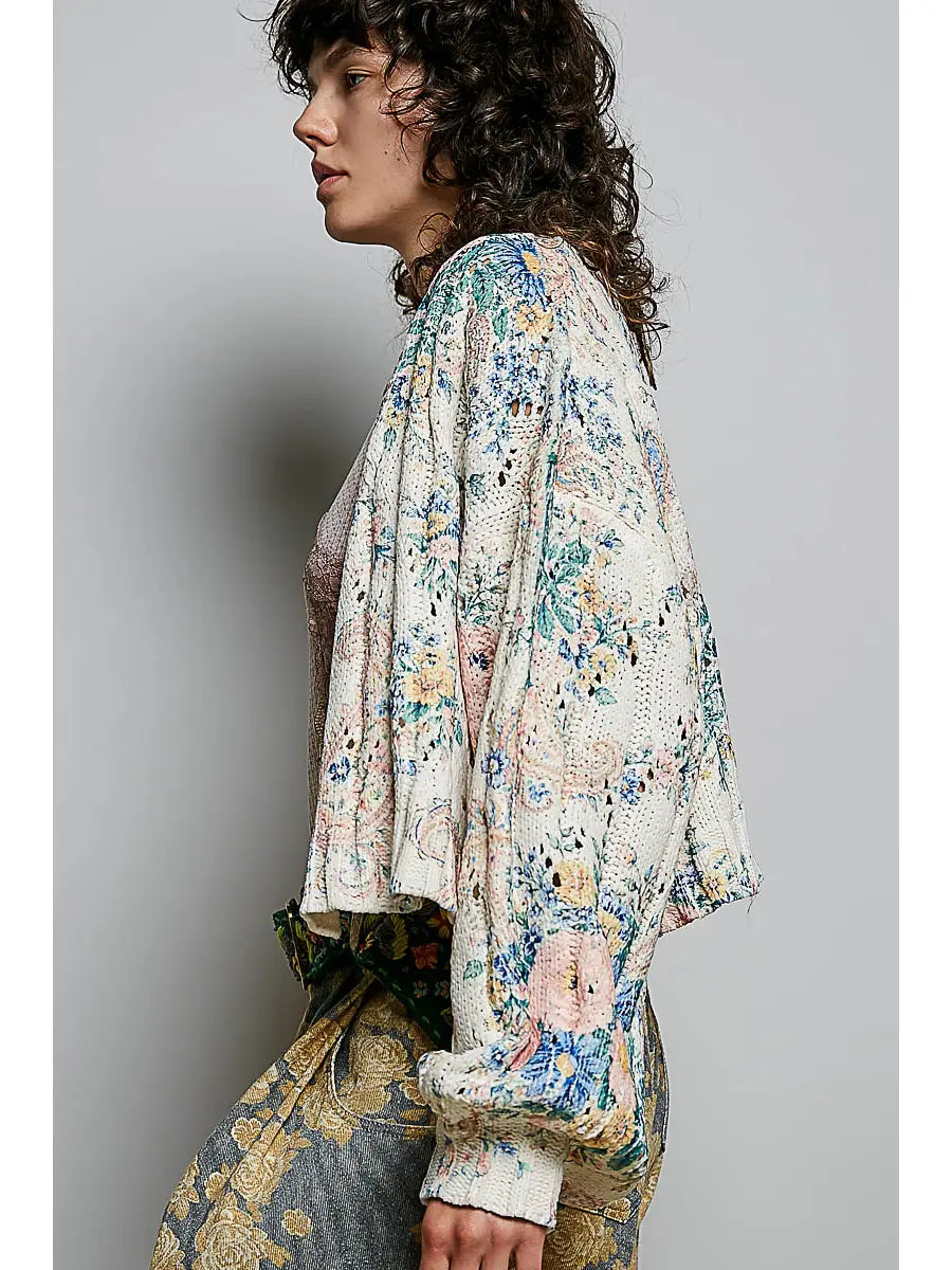 Floral Balloon Sleeve Cardigan