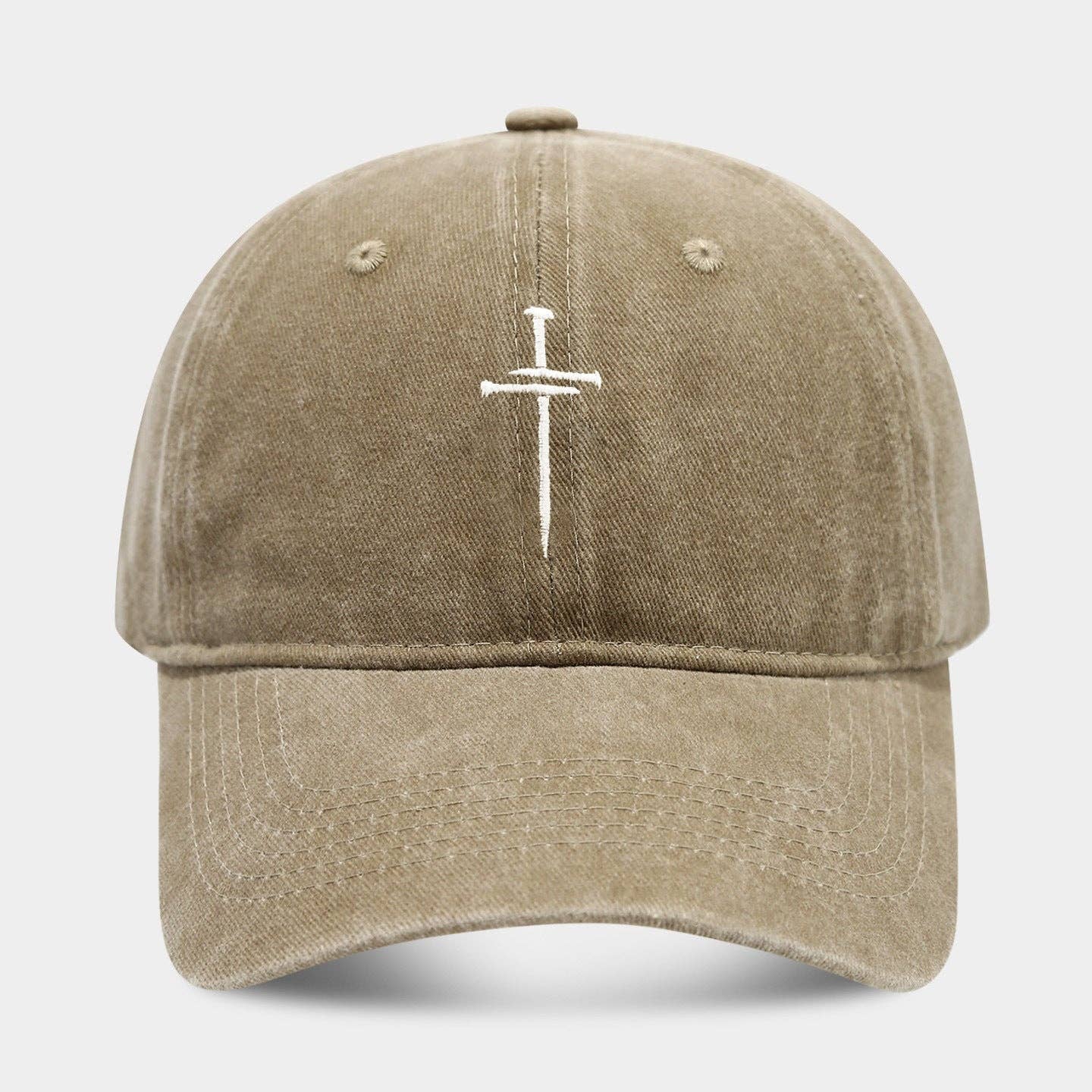 Washed Retro Cotton Embroidered Nail Cross Baseball Cap: Adjustable