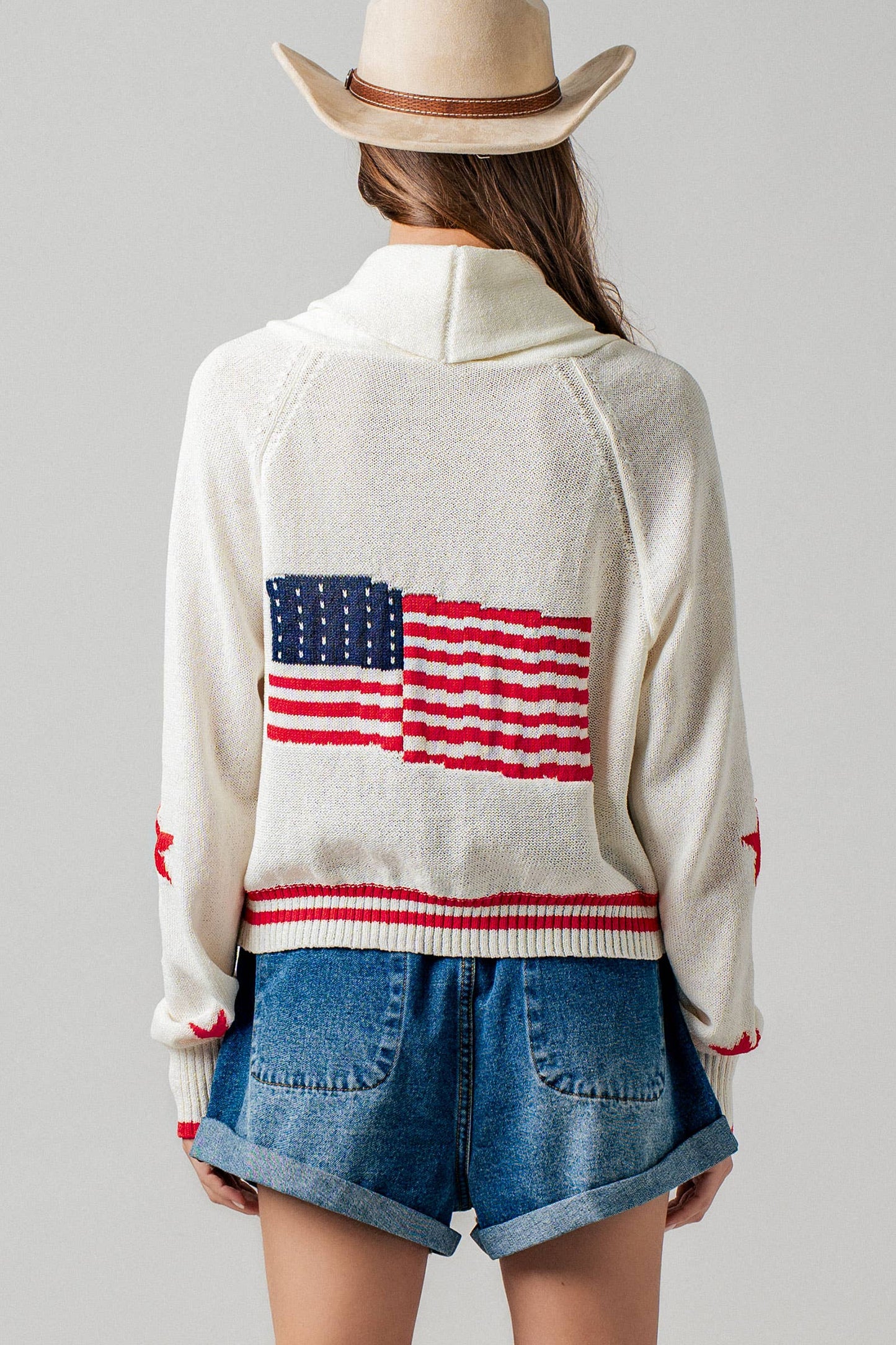 American Flag Star Shawl Collar Cardigan