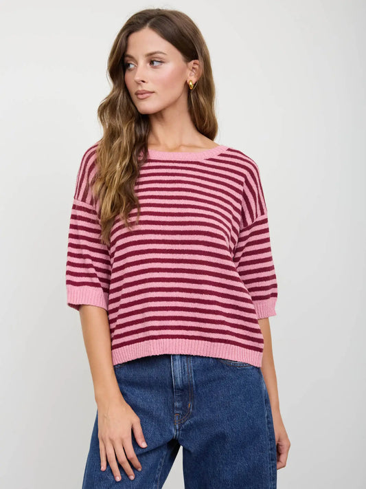 Stripe Short Sleeve Knit Sweater