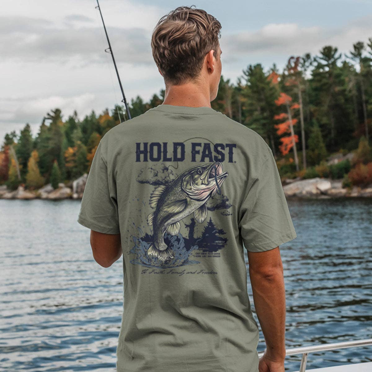 HOLD FAST Mens T-Shirt Fishing: Sage