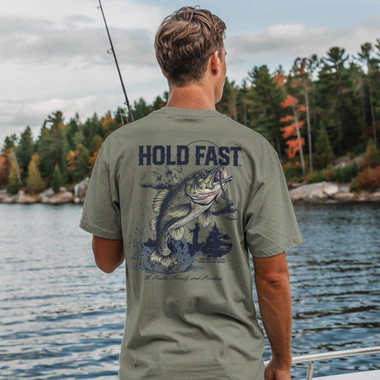 HOLD FAST Mens T-Shirt Fishing: Sage
