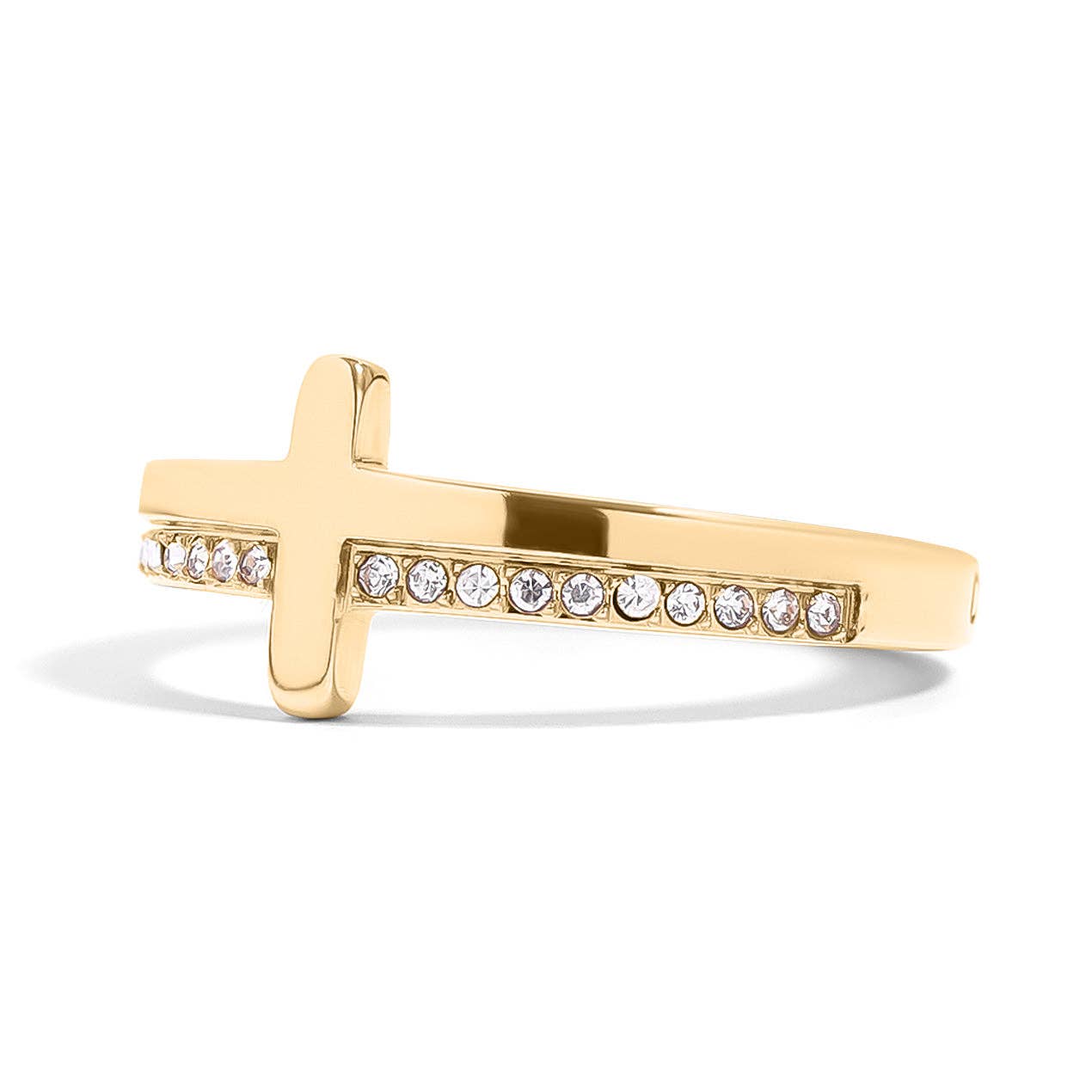 18K Gold PVD Engraved Bible Verse CZ Cross Ring