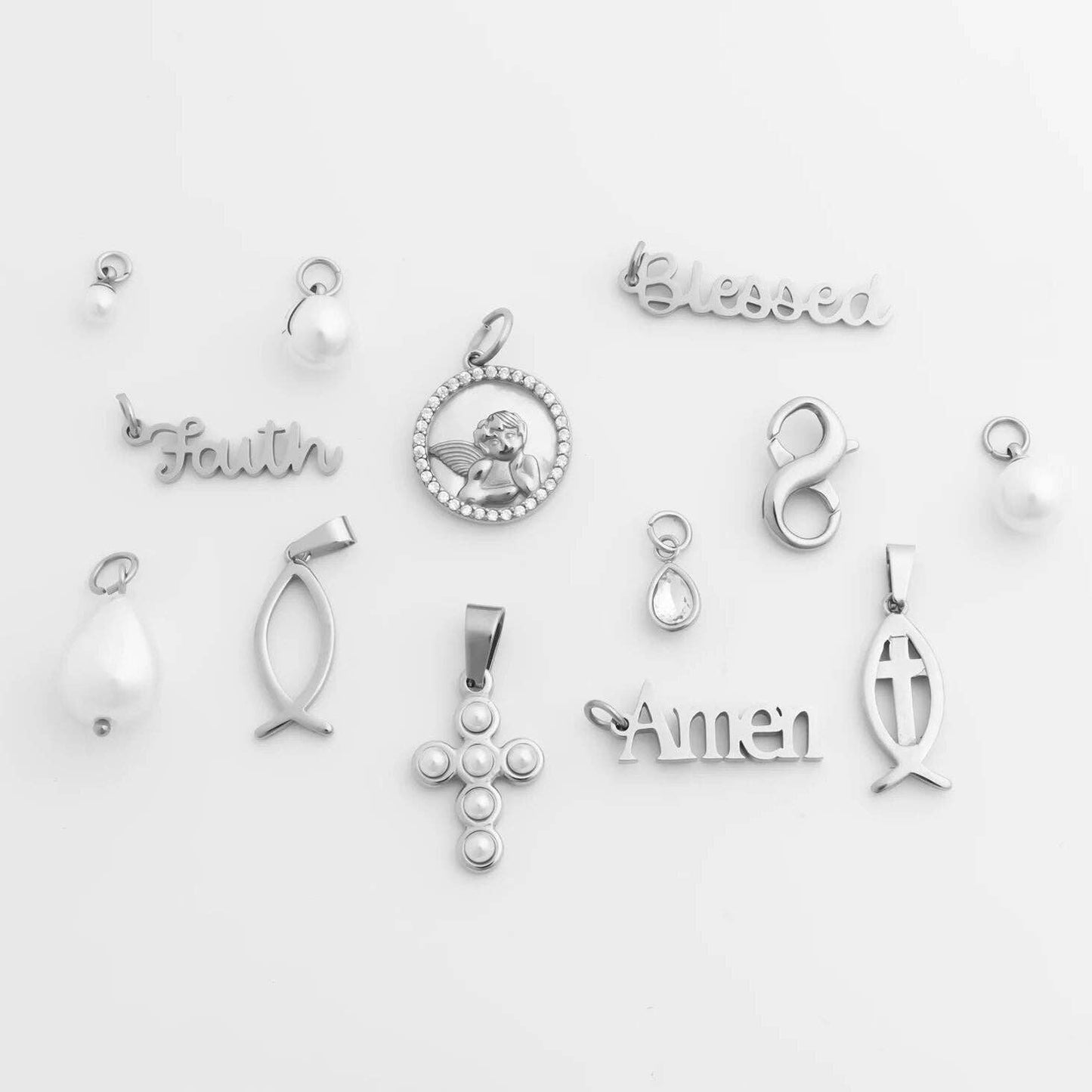18K Gold PVD Stainless Steel Fish Charm with Cross Center