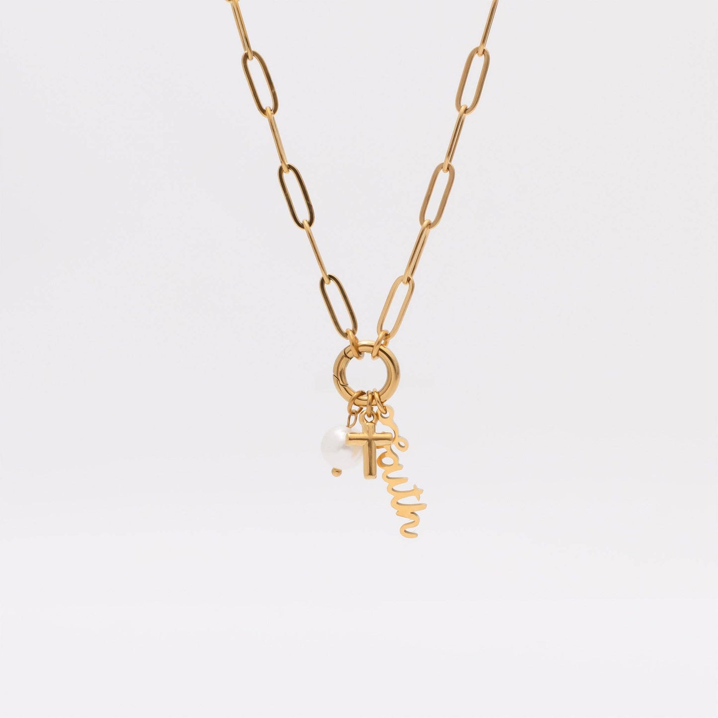 Stainless Steel Faith Charm Holder Necklace Gift Set