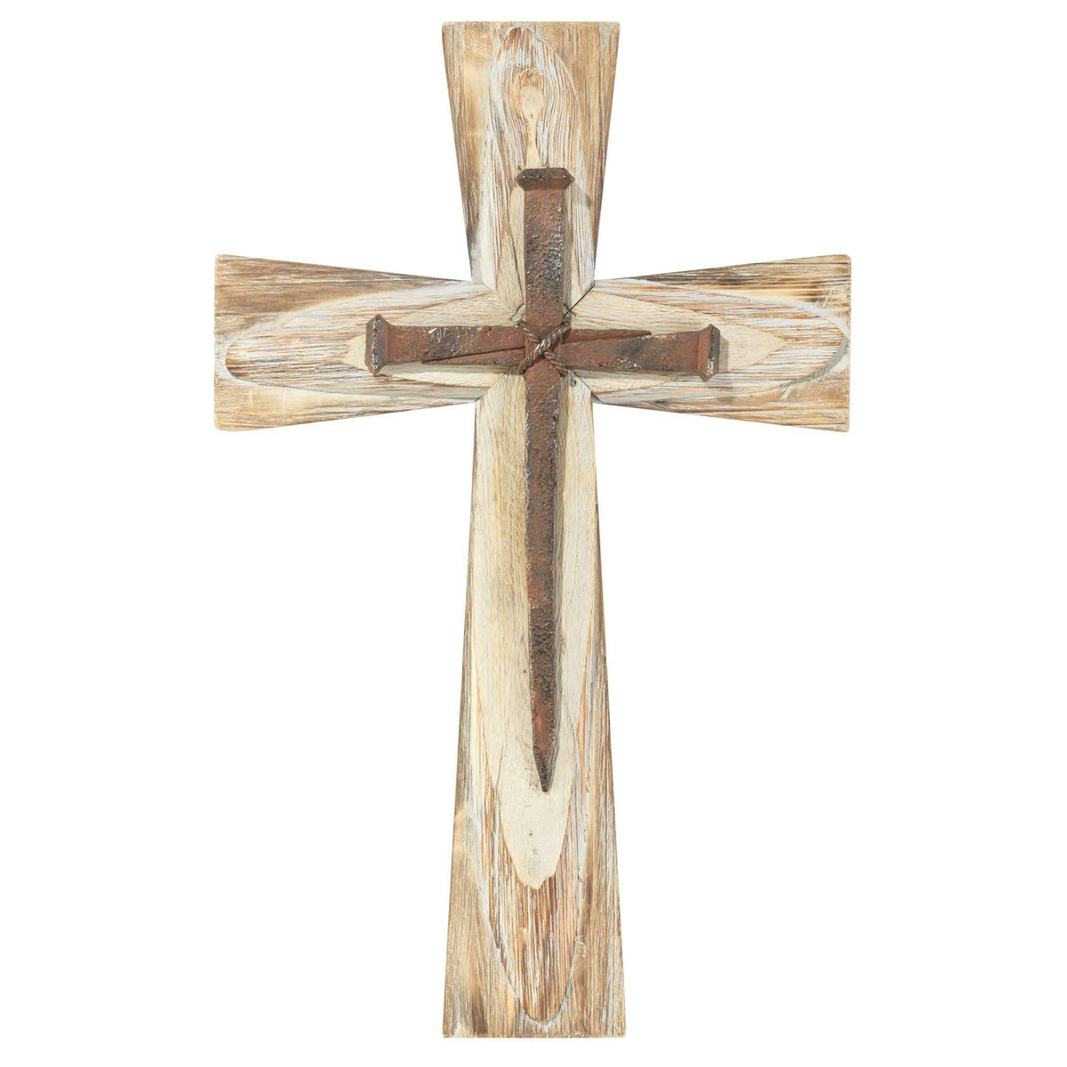 Wood Wall Cross With Nails Resin