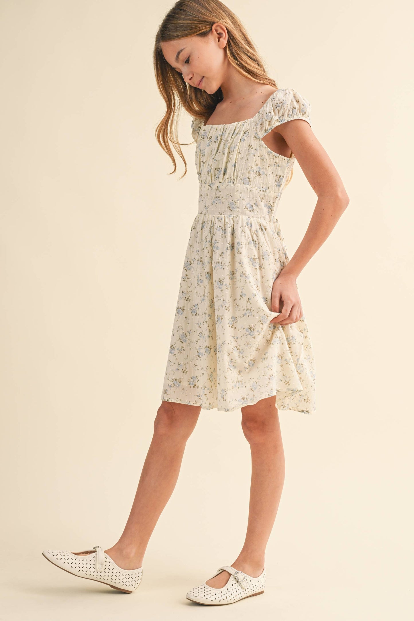 TWEEN GIRLS KIDS RUCHED SHOULDER MINI DRESS