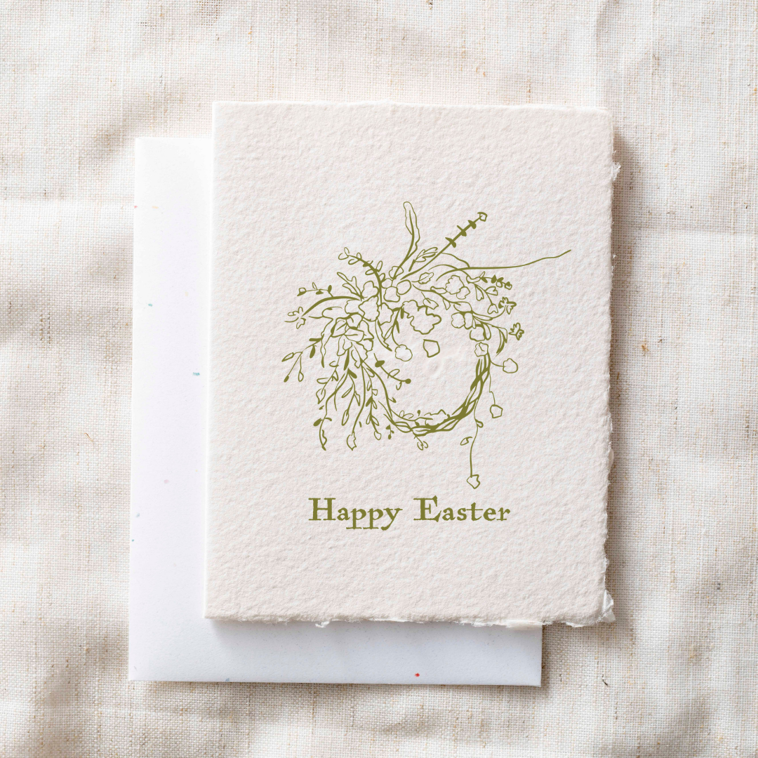 Happy Easter Wreath | Botanical Wreath Easter Greeting Card