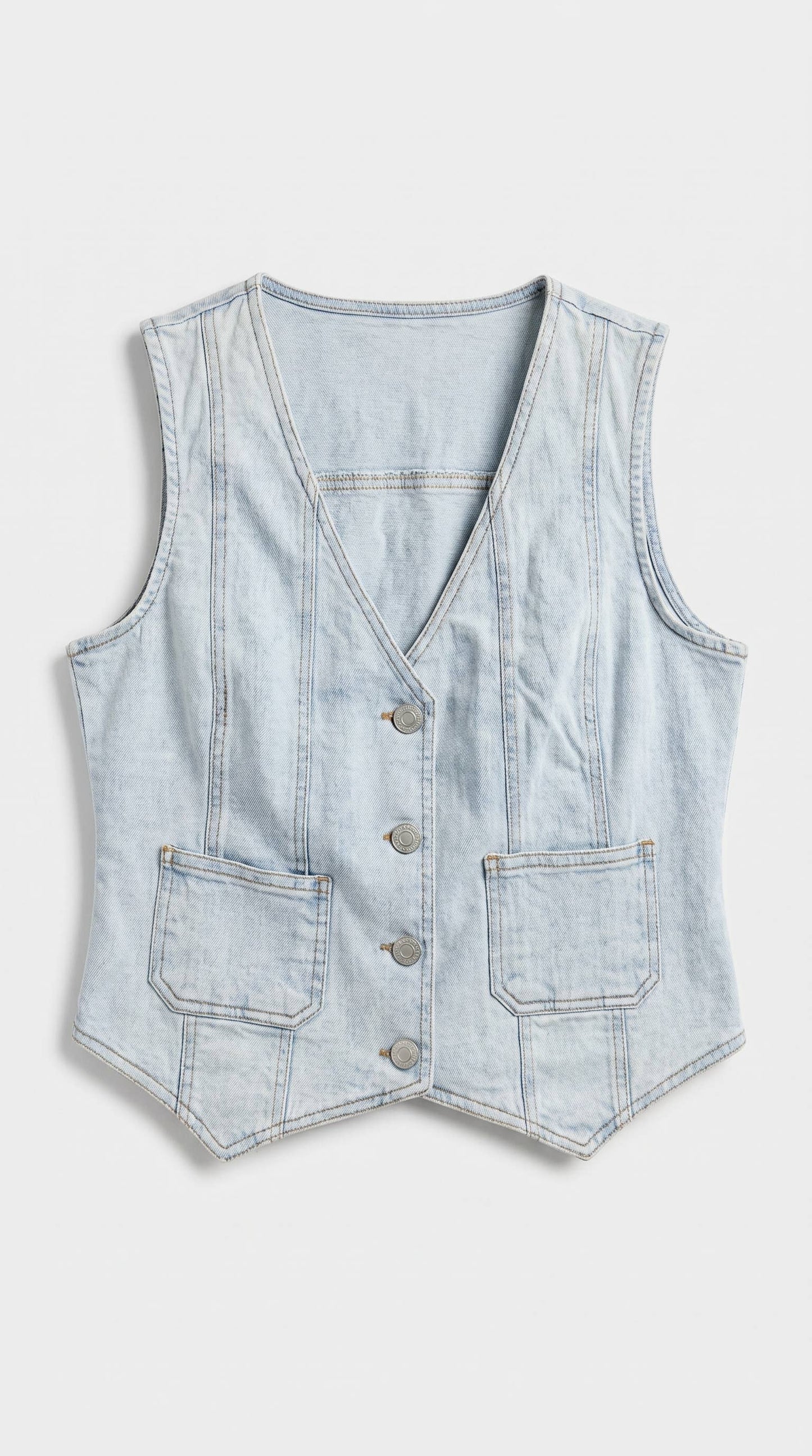 Fitted V-Neck Button-Front Denim Vest