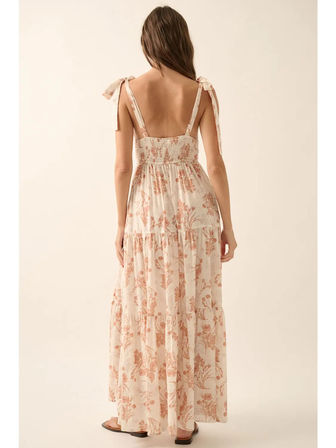 Floral-Print Toile Tiered Ruffle Maxi Dress