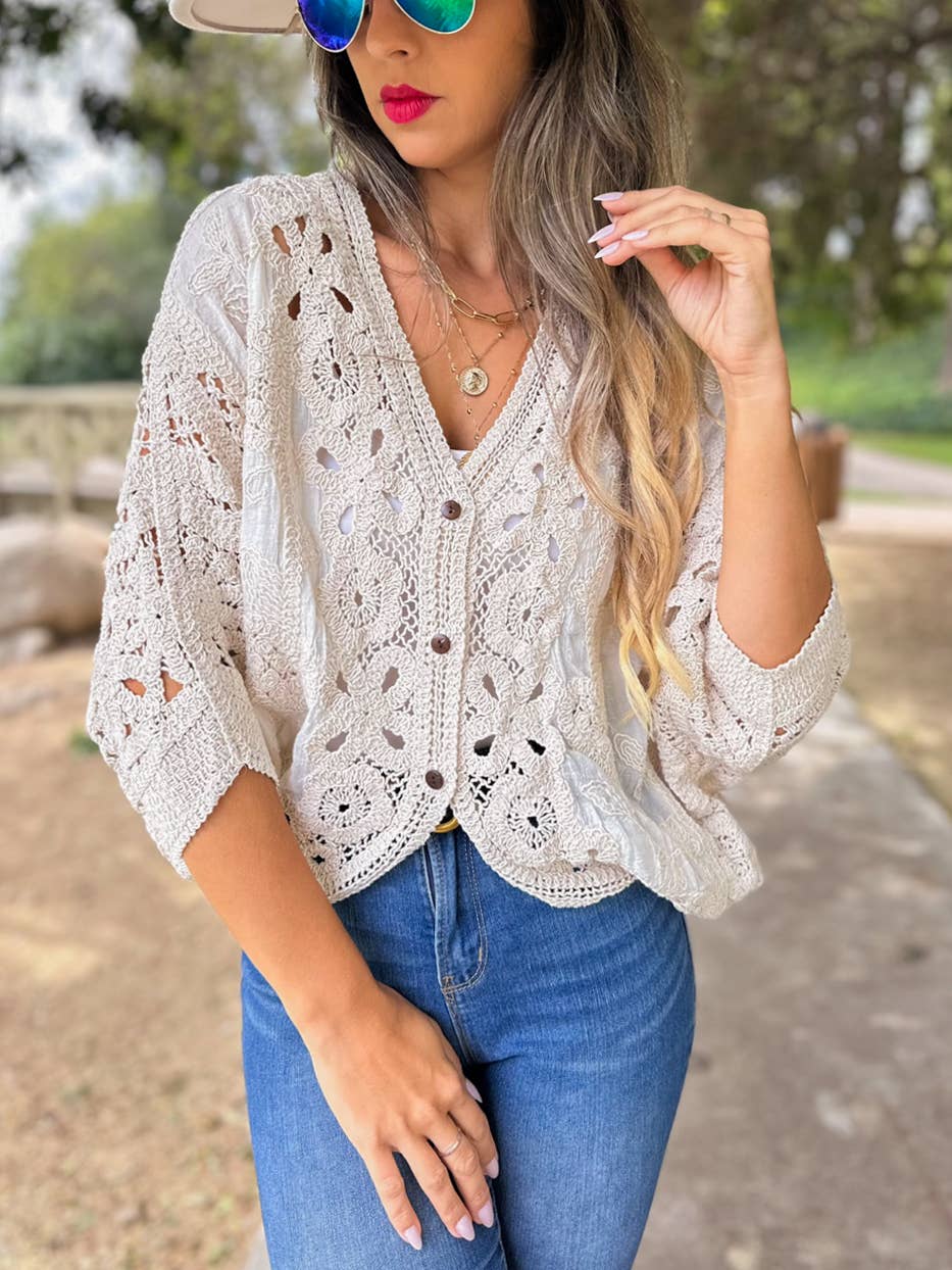 Ivory Crochet Lace Cardigan - One Size