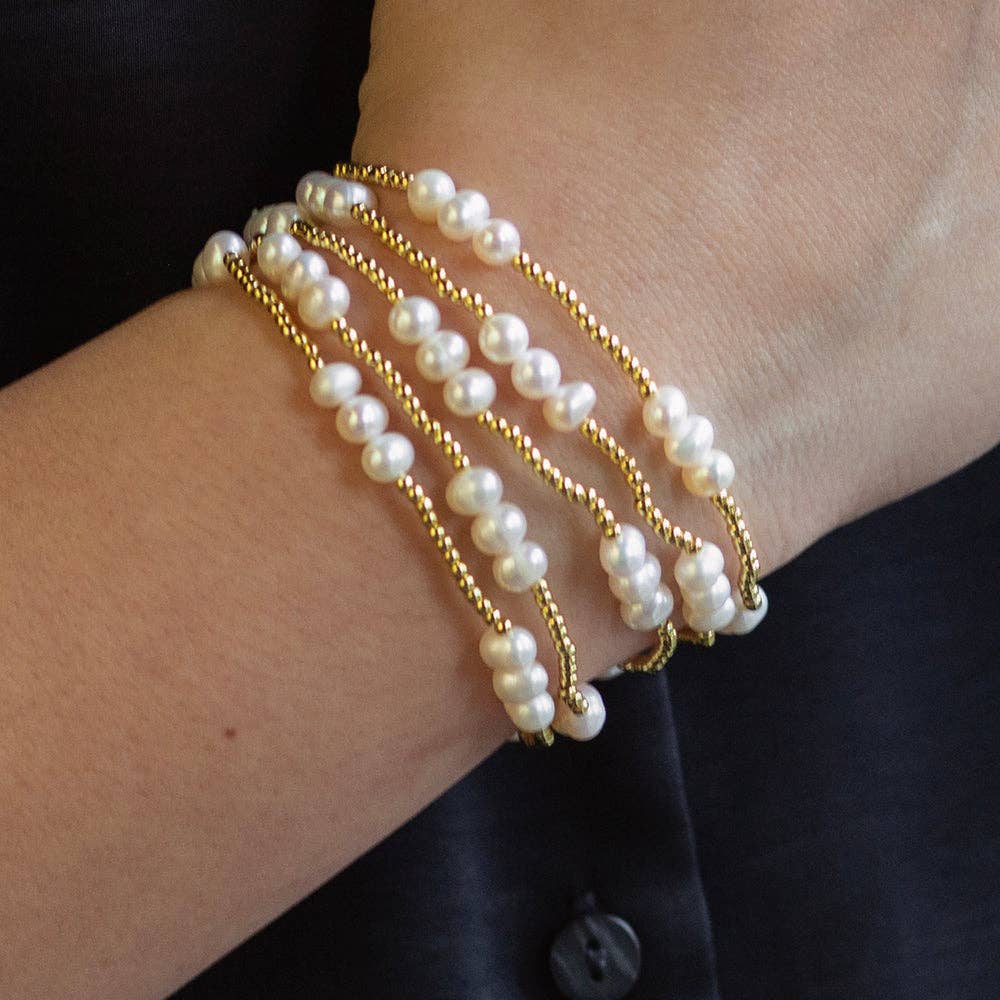 Gold Plated Trio Pearl Stretch Bracelet