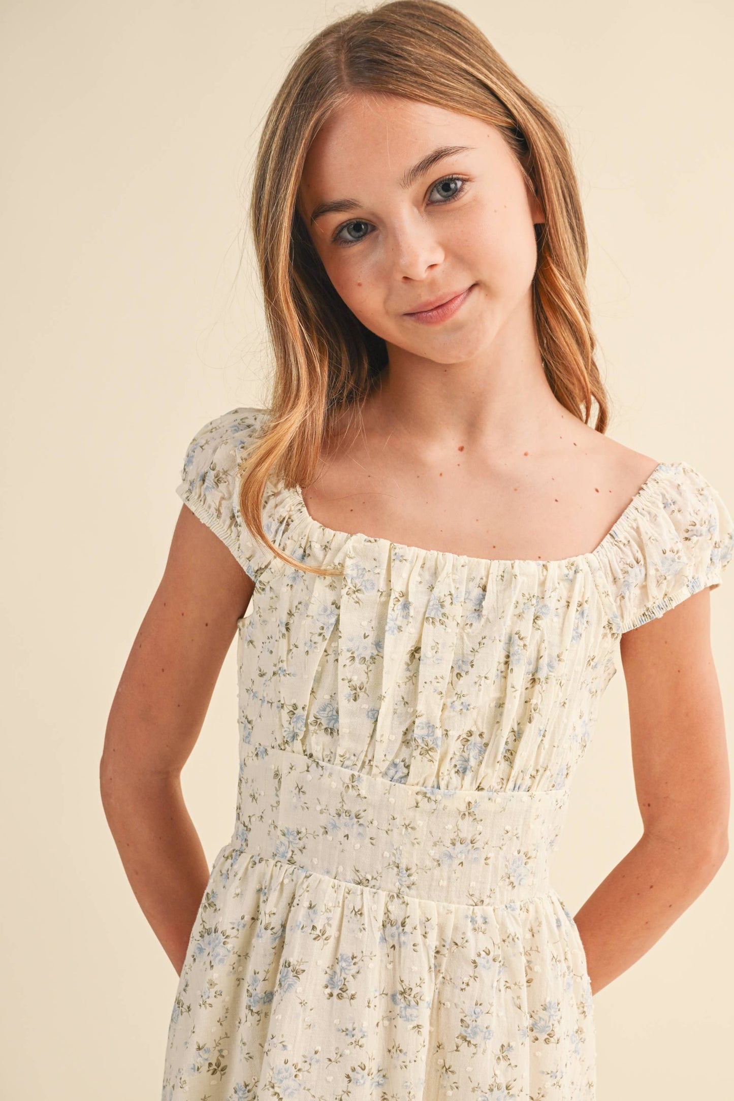 TWEEN GIRLS KIDS RUCHED SHOULDER MINI DRESS