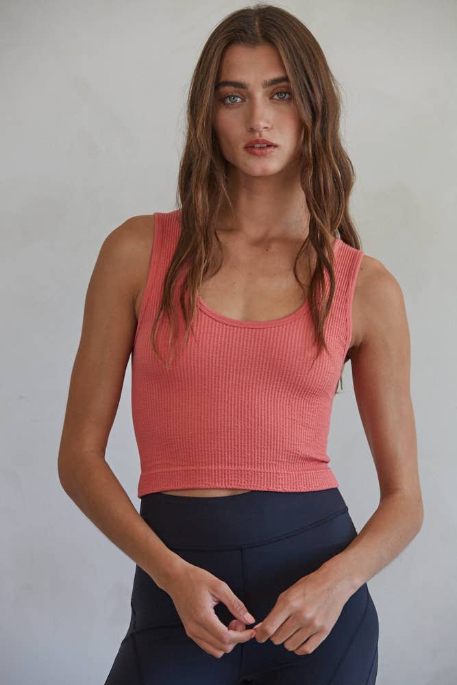 Seamless Sleeveless UV Neck Reversible Tank Top in Cherry Pink