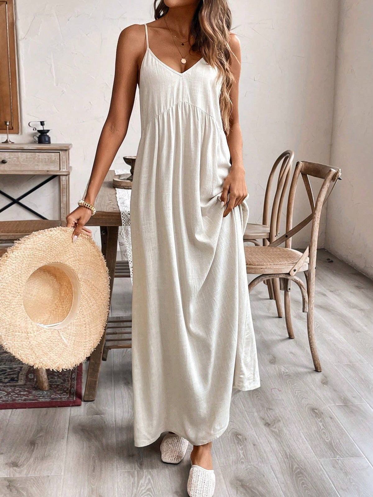 Linen blend Scoop Neck Cami dress