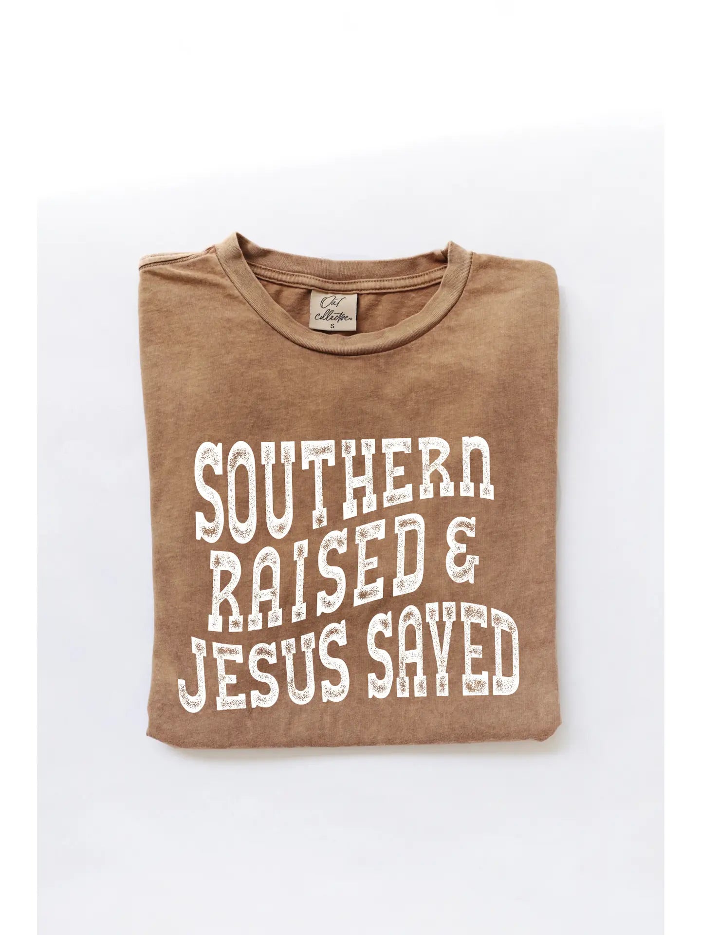SOUTHERN RAISED & JESUS SAVED Mineral Washed Graphic Top