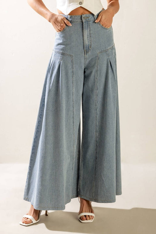 Striped Washed Denim Pant