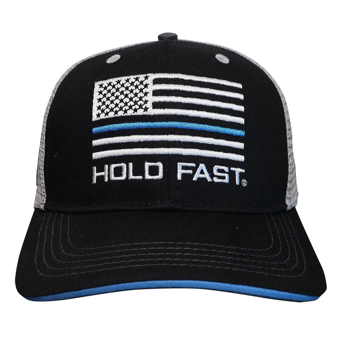 HOLD FAST Mens Cap Police Flag: Black/Blue/Silver / One Size Fits Most