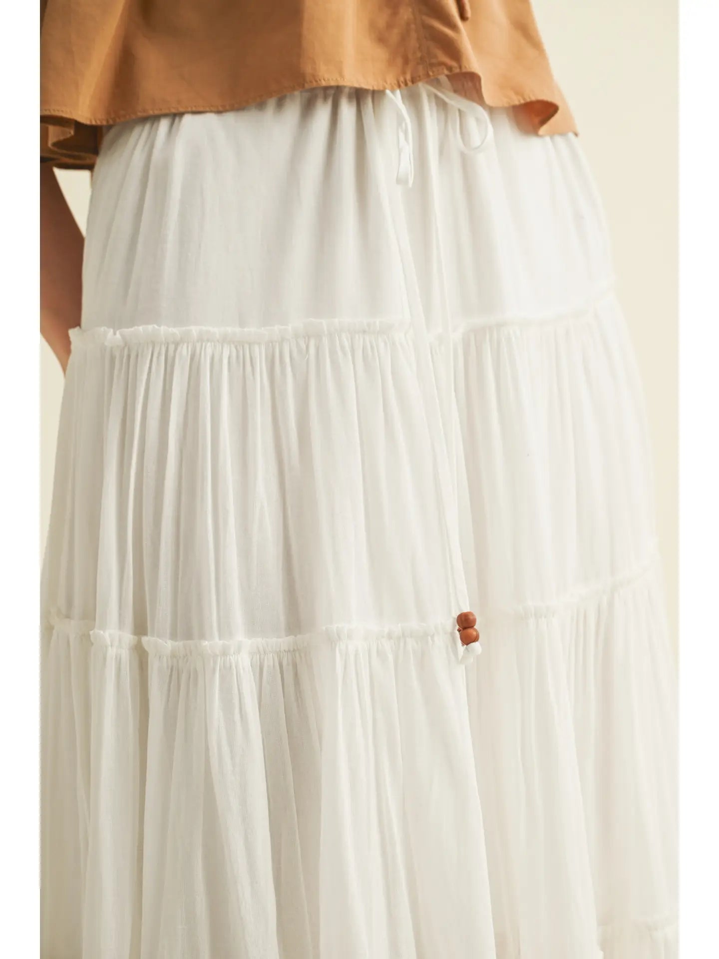 Drawstring Detail Tiered Maxi Skirt | OFF WHITE