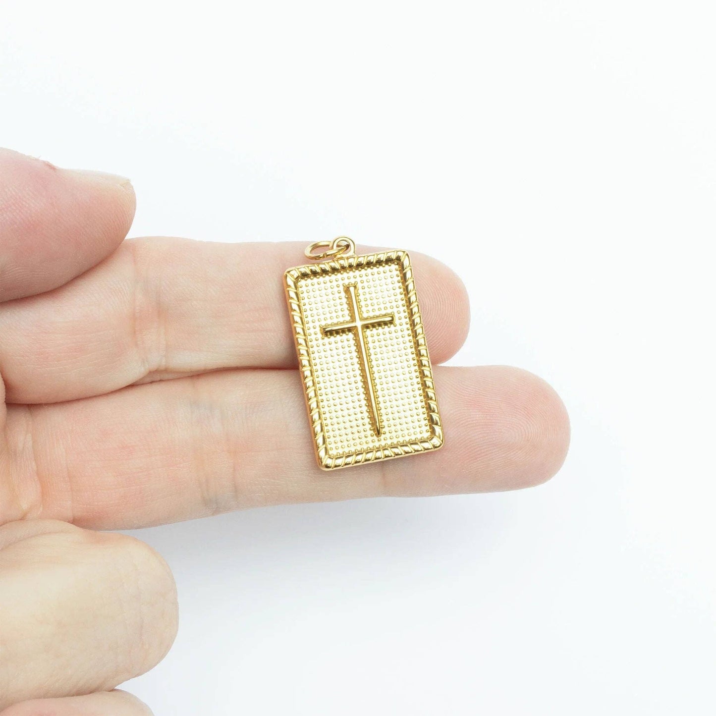 18K Gold PVD Stainless Steel Square Pendant with Cross