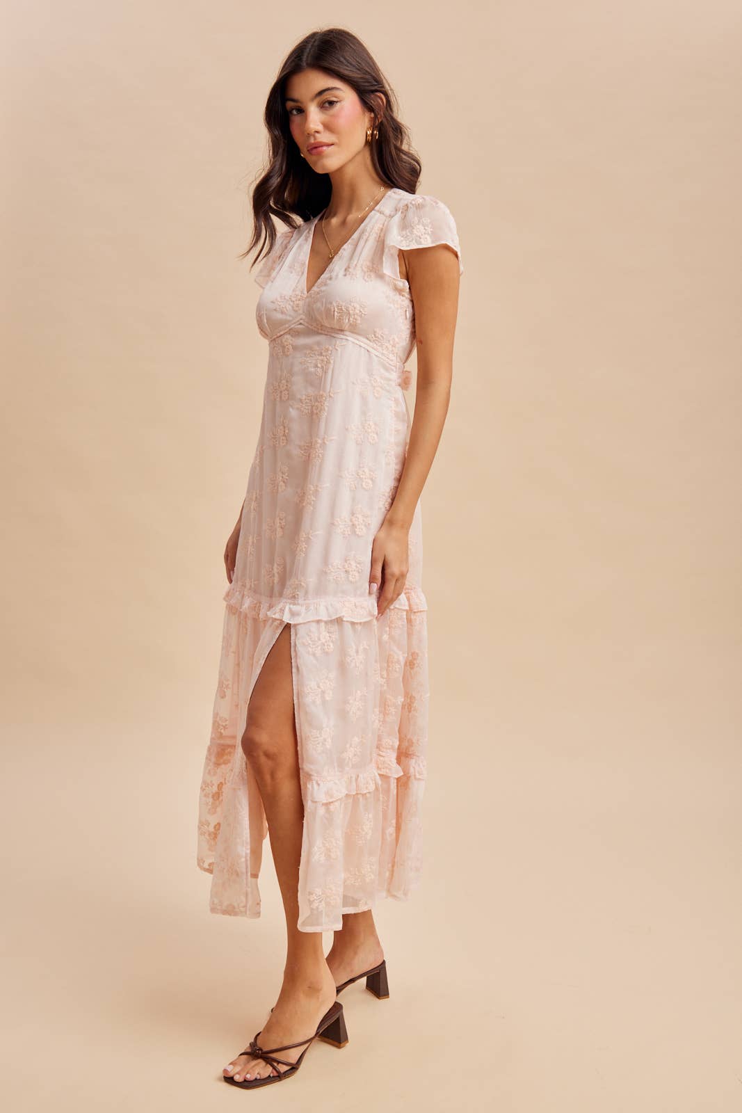 LACE EMBROIDERED TIERED MAXI DRESS