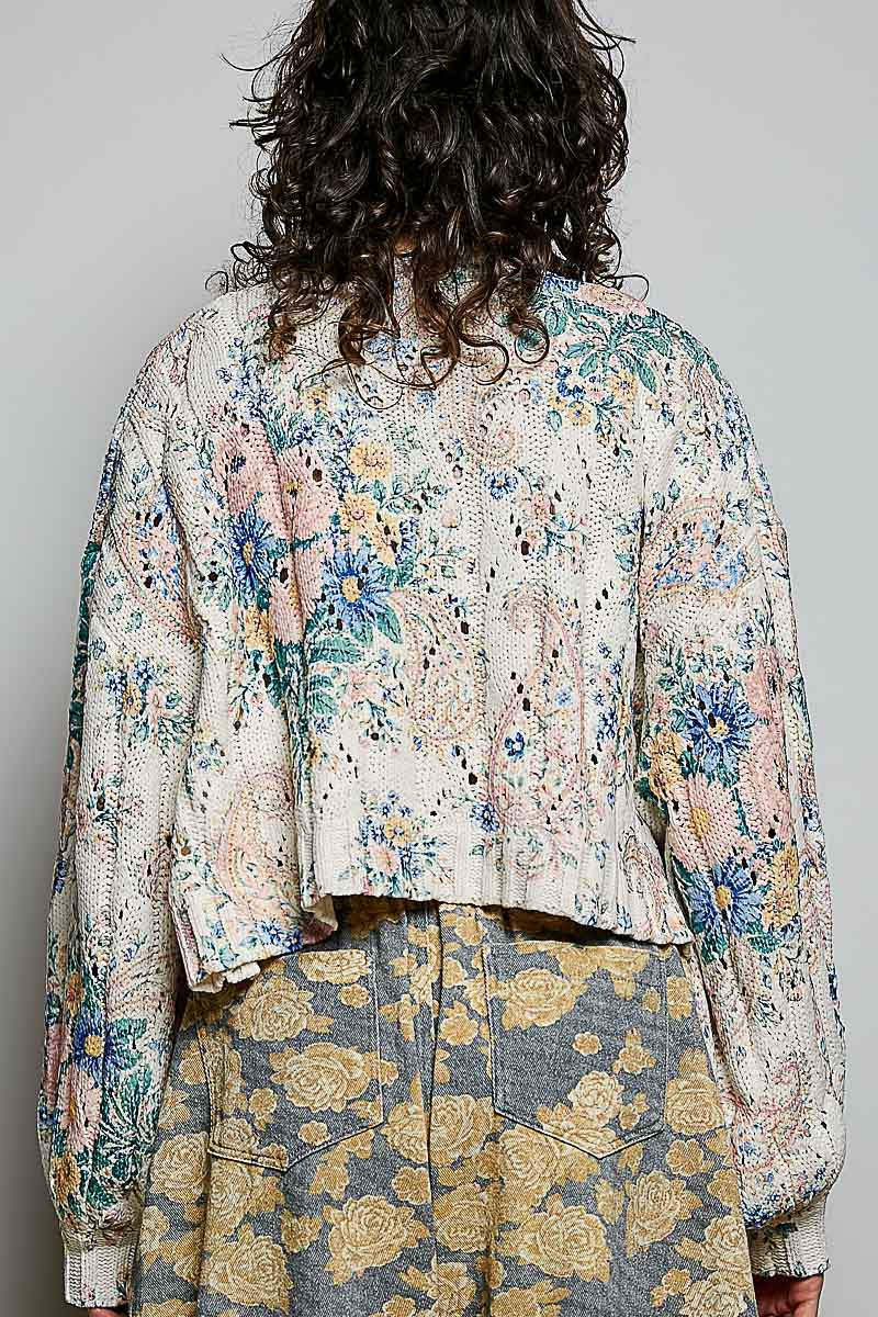 Floral Balloon Sleeve Cardigan