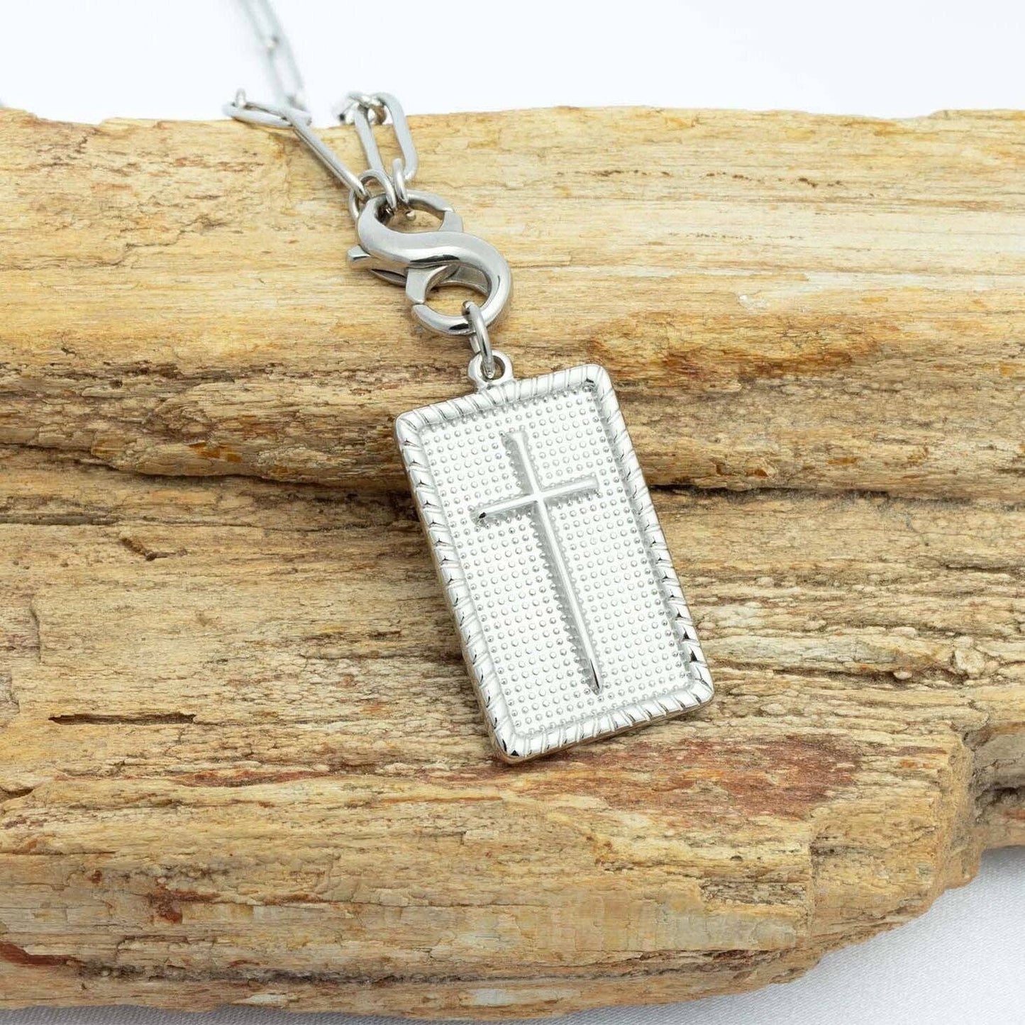 18K Gold PVD Stainless Steel Square Pendant with Cross