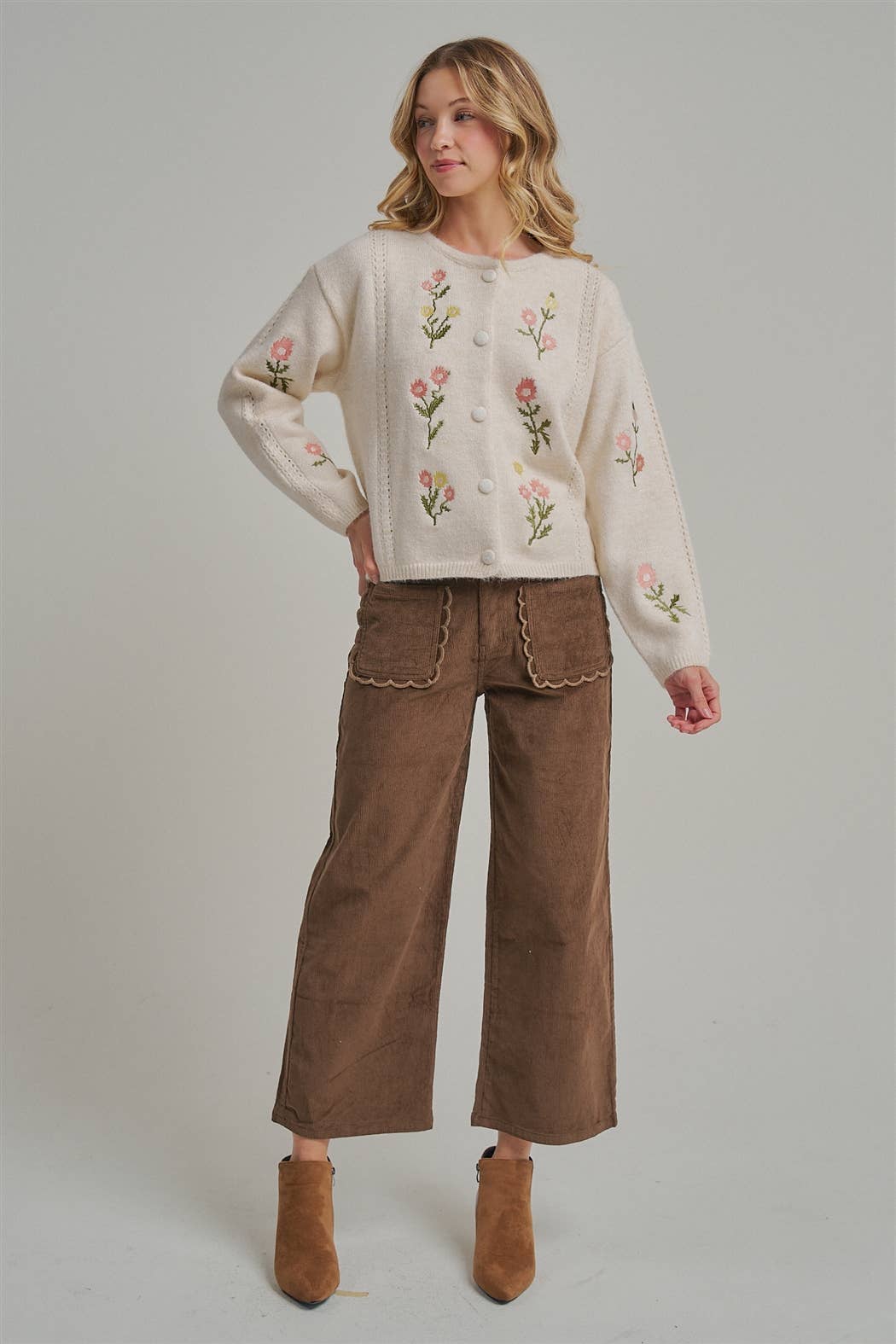 STRETCH CORDUROY WIDE LEG PANTS