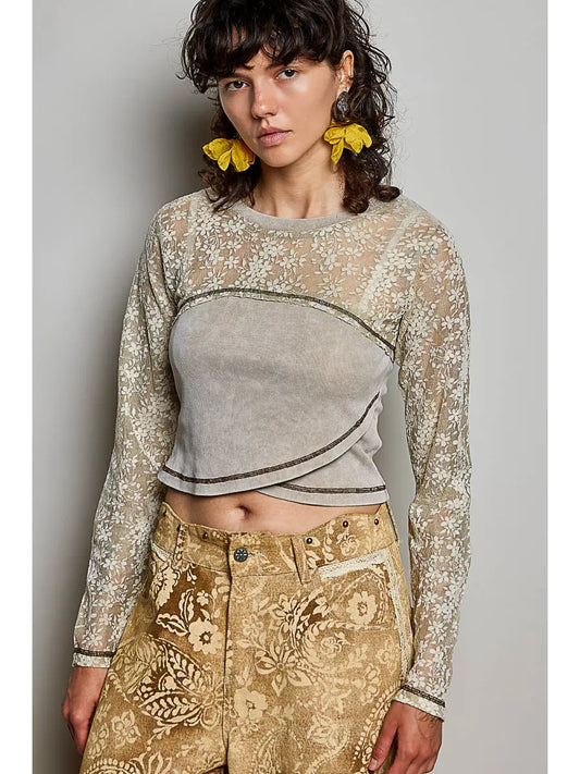 Semi-Sheer Textured Rib Knit Top