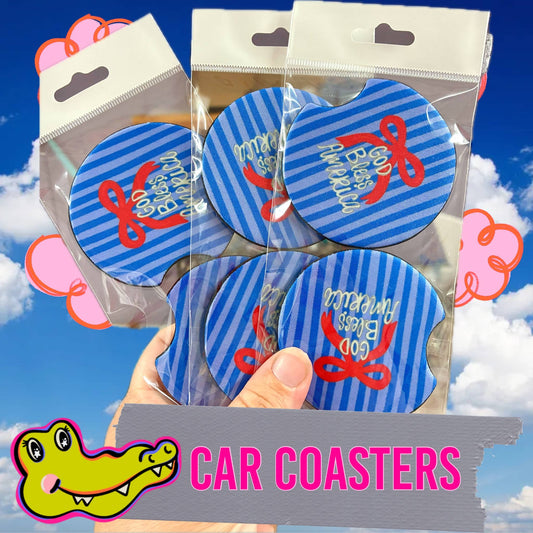 God bless America bow patriotic car coasters 