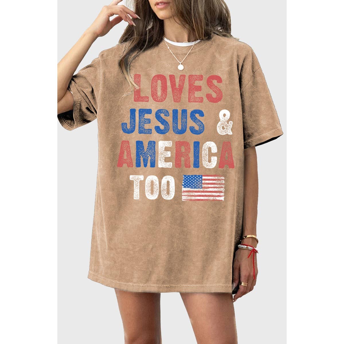 LOVE JESUS N AMERICA TOO MINERAL GRAPHIC TEE: Mineral Taupe