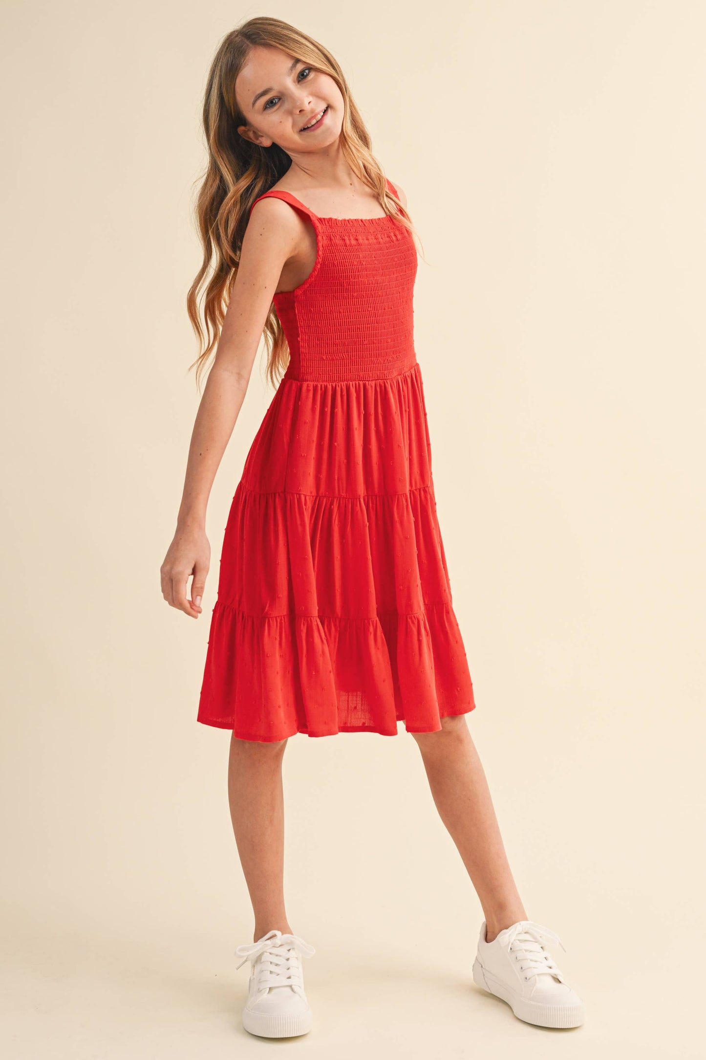 TWEEN KIDS GIRLS SMOCKED TIERED DRESS