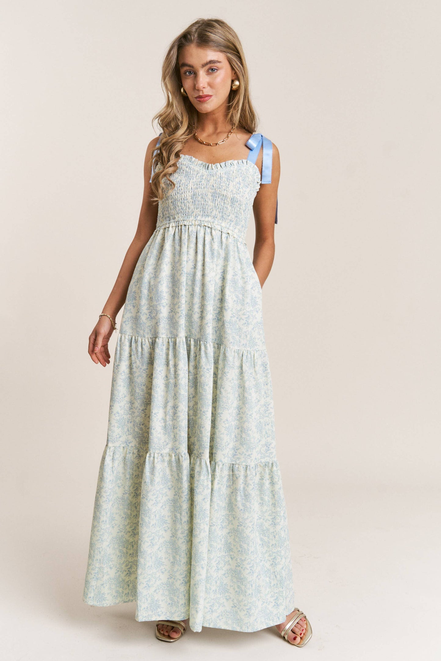 FLORAL PRINT EMPIRE NECKLINE MAXI DRESS
