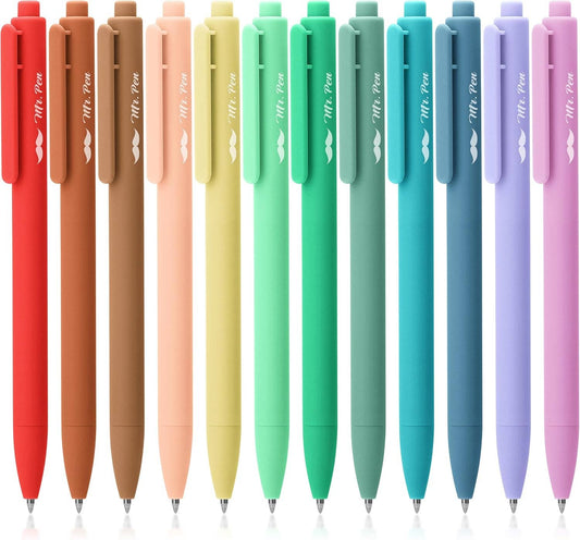 Retractable Gel Pens, 12 Pack, Assorted Colors, Fast Dry,