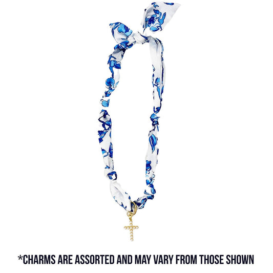 Scarf Necklace with Charm - Multiple Colors